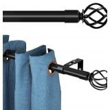 Black Long Curtain Rod 72-144 inch, Heavy Duty Curtain Rods Set for Windows with Cage Finials, Decorative 1 inch Curtain Rod for Patio Outdoor, Sliding Glass Door, Bedroom, Living Room