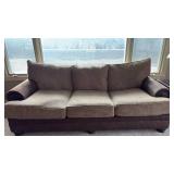 Faux Leather and Wide Wale Upholstery with Deep Seating Couch (approximately 7 foot 6 inches wide 3 foot 2 inches deep)