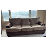 Faux Leather and Wide Wale Upholstery with Deep Seating Couch (approximately 7 foot 6 inches wide 3 foot 2 inches deep)