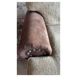 Faux Leather and Wide Wale Upholstery with Deep Seating Couch (approximately 7 foot 6 inches wide 3 foot 2 inches deep)