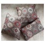 Large Over Stuffed Throw Pillows (2) approximately 22 inches square and (1) 21 inches by 12 inches