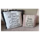 NWT Christian Scripture Decorative Pillow ( approximately 16 inches square ) and Smaller Pillow Rustic Theme