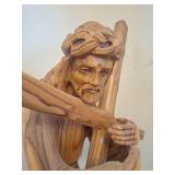 17" Tall, Hand-Carved Olive Wood Religious Crucifix Statue