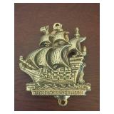 ELIZABETHAN GALLEON vintage brass door knocker