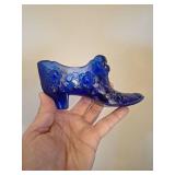 Cobalt Blue Glass Shoe with Floral Design
