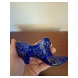 Cobalt Blue Glass Shoe with Floral Design