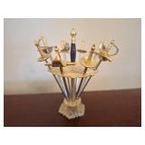 Vintage Toledo Mini Skewers Set. 6 mini skewers with a stand for serving at the table. Snack set. Made in Spain.