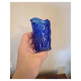 Vintage Cobalt Pressed Glass Miniature Pitcher and Glasses