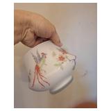 Vintage Made In Italy - satin glass Apothecary jar urn hand painted Asian Flowers Rooster Bird