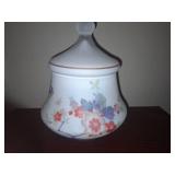 Vintage Made In Italy - satin glass Apothecary jar urn hand painted Asian Flowers Rooster Bird
