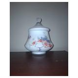Vintage Made In Italy - satin glass Apothecary jar urn hand painted Asian Flowers Rooster Bird