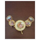 Miniature Porcelain Tea Set with Gold Filigree