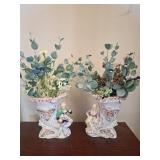 Vtg Bone China Lace VASE Pair