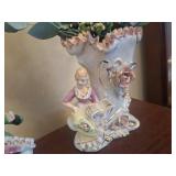 Vtg Bone China Lace VASE Pair