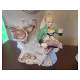 Vtg Bone China Lace VASE Pair