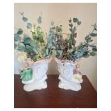 Vtg Bone China Lace VASE Pair