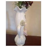 MCM Floral Ceramic Vase 2 Gold Toned Handles With Pink Flowers Japan Made 7.5\"