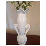 MCM Floral Ceramic Vase 2 Gold Toned Handles With Pink Flowers Japan Made 7.5\"