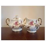 Rose Pattern Porcelain Creamer and Sugar Bowl Set