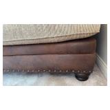 Faux Leather and Wide Wale Upholstery with Deep Seating Couch (approximately 7 foot 6 inches wide 3 foot 2 inches deep)