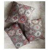 Large Over Stuffed Throw Pillows (2) approximately 22 inches square and (1) 21 inches by 12 inches
