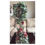 Decorative Wooden Birdhouse with Ivy and Roses (approximately 31 inches tall)