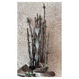 Glass Leaf Taper Candle Wall Sconce and Large Jar (approximately 12 inches tall) of Barbed Wire Boquete