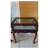 Carlton McLendon Wood and Glass Display Table with Queen Anne Legs
