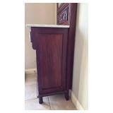 Victorian Style Hall Tree with Marble Top and Brass Fittings (approximately 83 inches tall 20 inches wide and 17 inches deep)