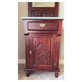 Victorian Style Hall Tree with Marble Top and Brass Fittings (approximately 83 inches tall 20 inches wide and 17 inches deep)
