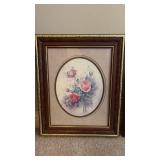 Pink Roses Wall Art Set in Gilt And Burlwood Finish Frames (approximately 14 inches by 17 inches each )