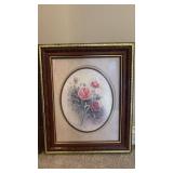 Pink Roses Wall Art Set in Gilt And Burlwood Finish Frames (approximately 14 inches by 17 inches each )