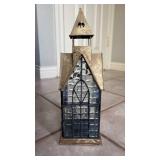 Metal and Glass Chapel Candle Lantern (approximately 12 inches tall)