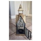Metal and Glass Chapel Candle Lantern (approximately 12 inches tall)