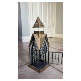 Metal and Glass Chapel Candle Lantern (approximately 12 inches tall)