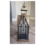 Metal and Glass Chapel Candle Lantern (approximately 12 inches tall)