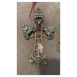Decorative Crystal Cross Wall Ornament (approximately 8 inches tall) and Tin Blessing Hanging Decoration