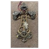 Decorative Crystal Cross Wall Ornament (approximately 8 inches tall) and Tin Blessing Hanging Decoration
