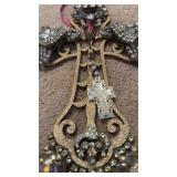 Decorative Crystal Cross Wall Ornament (approximately 8 inches tall) and Tin Blessing Hanging Decoration