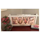 Vintage Style Valentines Wall Decor with Rose Topiary (approximately 8 inches tall) and Standing Friendship Decor