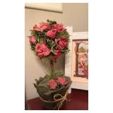 Vintage Style Valentines Wall Decor with Rose Topiary (approximately 8 inches tall) and Standing Friendship Decor
