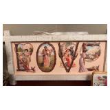 Vintage Style Valentines Wall Decor with Rose Topiary (approximately 8 inches tall) and Standing Friendship Decor