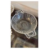 (2) Indiana Glass clear pressed glass dish in the \"Diamond Point\" pattern with a ruffled, sawtooth rim (1) Anchor Hocking Waterford \"Waffle\" clear depression glass bowl. (1) Federal Glass Wheat an