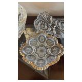 (1) Early American Pattern Glass relish dish in the \"The States\" pattern, also known as \"Cane & Star Medallion(1) Early American Pressed Glass (EAPG) relish dish likely produced by the McKee Glass(