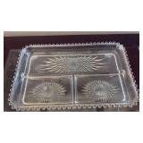 BEADED EDGE Jeannette Glass Starburst Relish Tray