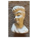 Vintage Ceramic Lady Head Makeup Brush Holder (approximately 5 inches tall)