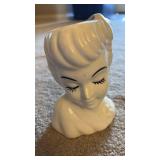 Vintage Ceramic Lady Head Makeup Brush Holder (approximately 5 inches tall)