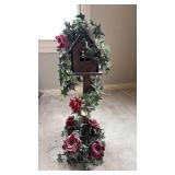Decorative Wooden Birdhouse with Ivy and Roses (approximately 31 inches tall)