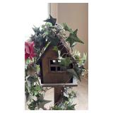 Decorative Wooden Birdhouse with Ivy and Roses (approximately 31 inches tall)