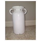 White Ceramic Double Handle Vase 10 Inch Tall
